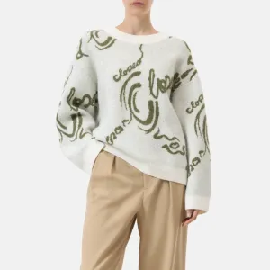 Office Casual Look Midweight Feel Jacquard Pullover (Ecru)