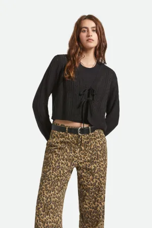 Cropped Pointelle Tie Cardigan - Black StainRepellentSurface Cozy Pajama Pants