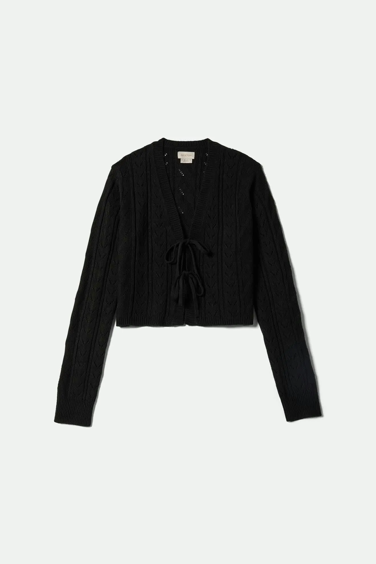 AntiPilling Technology Cropped Pointelle Tie Cardigan - Black
