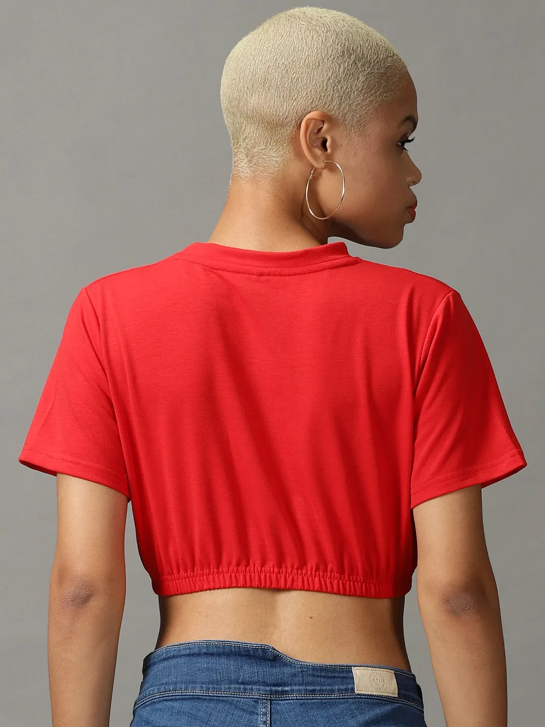 Women's Red Blouson Crop Top All-Season Wear Anti Shrinkage Treatment