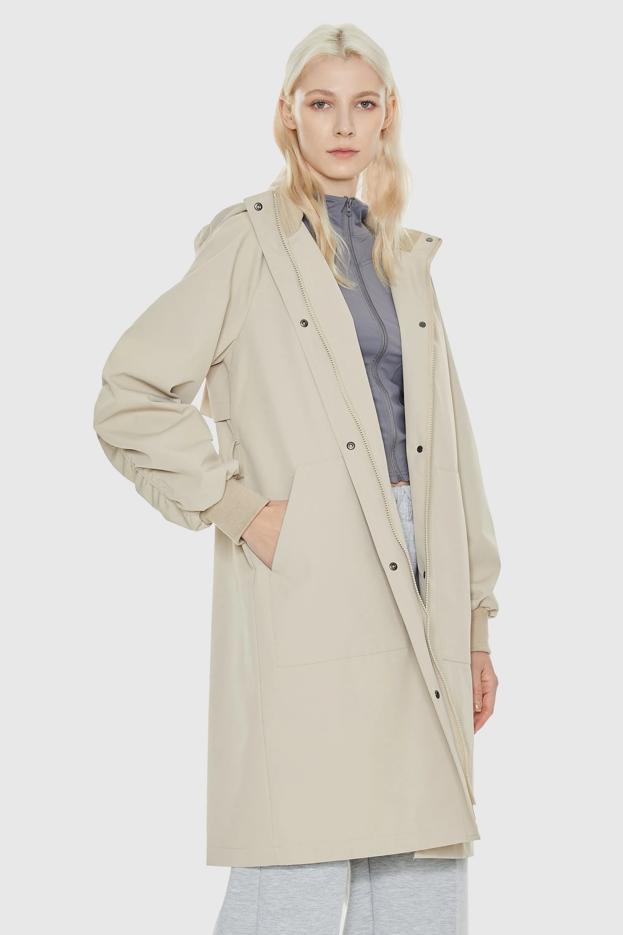 Hooded Belted Trench Matte Fabric