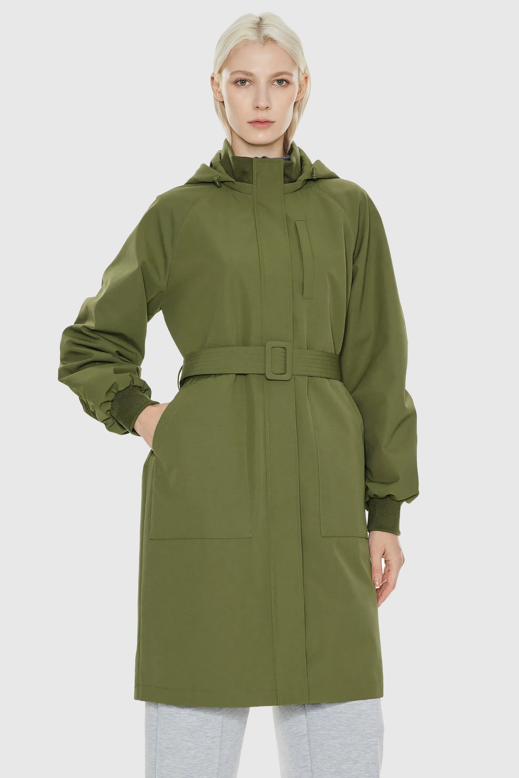 Hooded Belted Trench Bonded Edge Finish Midweight Layer
