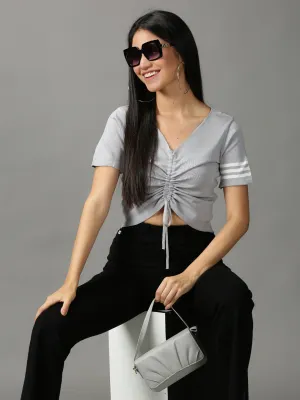 Women's Grey Solid Fitted Crop Top family gathering Fashionable Layer