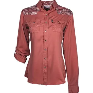 Hooey Women's Sol Marsala & Floral Pattern Long Sleeve Snap Shirt SoftenedTexturedWeave Active Fit