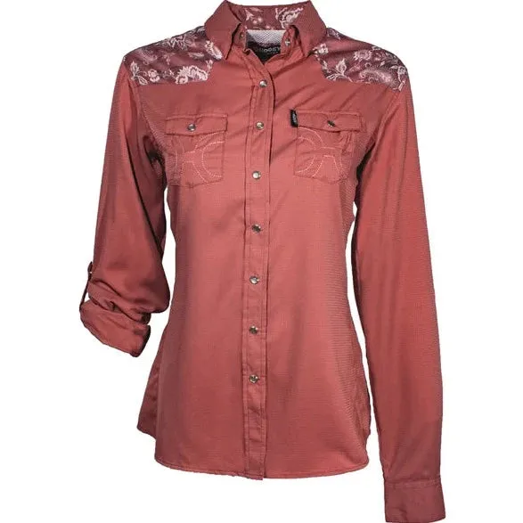 Hooey Women's Sol Marsala & Floral Pattern Long Sleeve Snap Shirt SoftenedTexturedWeave Active Fit