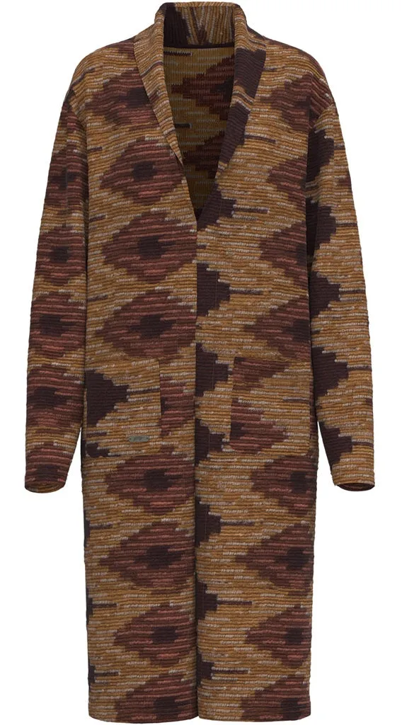 AntiPilling Finish BreathableKnit Fabric Hooey Women's Southwestern Sweater Knit Duster in Maroon & Brown