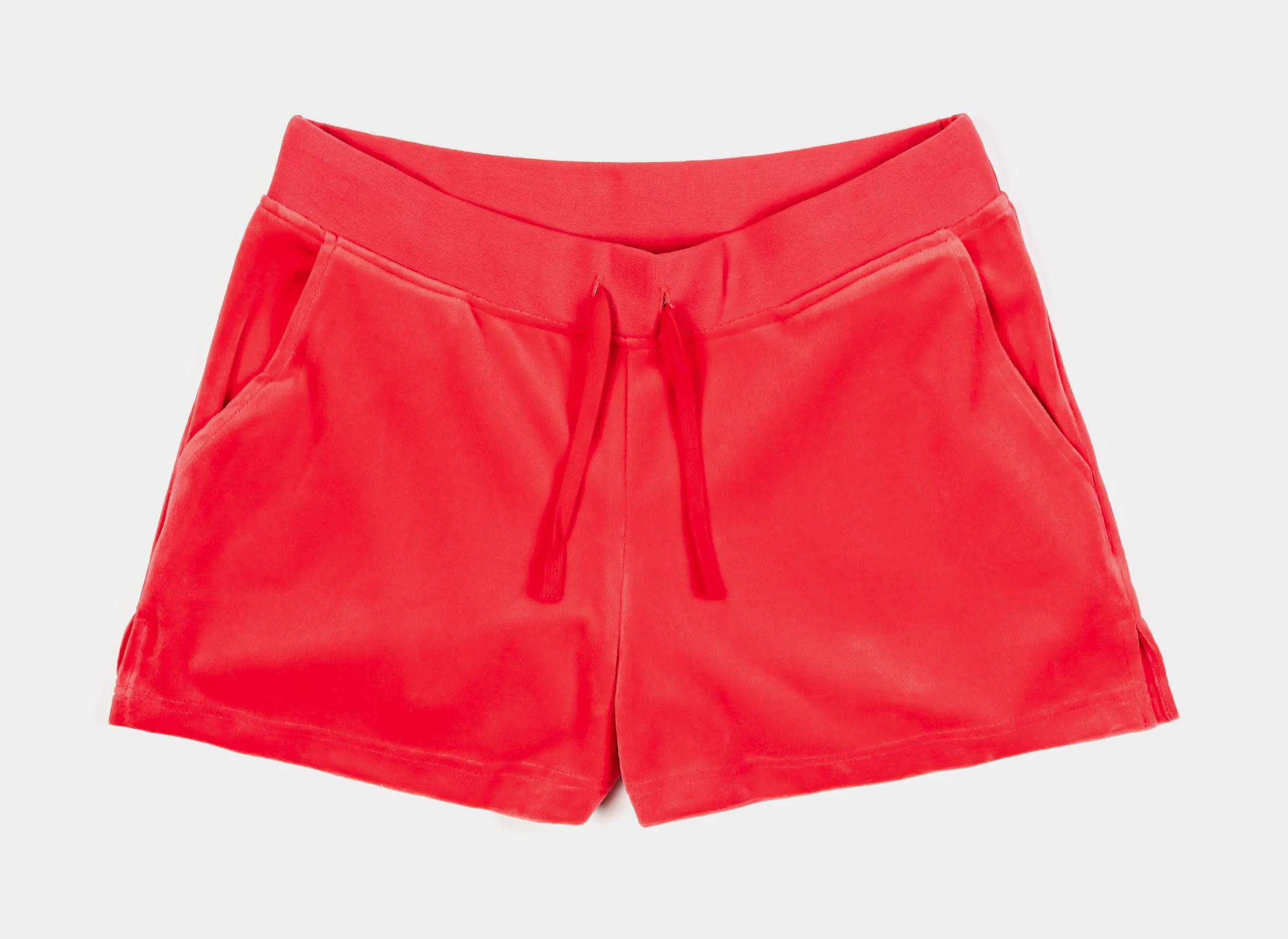 Hidden Storage Compartment Hotfix Velour Womens Shorts (Red)