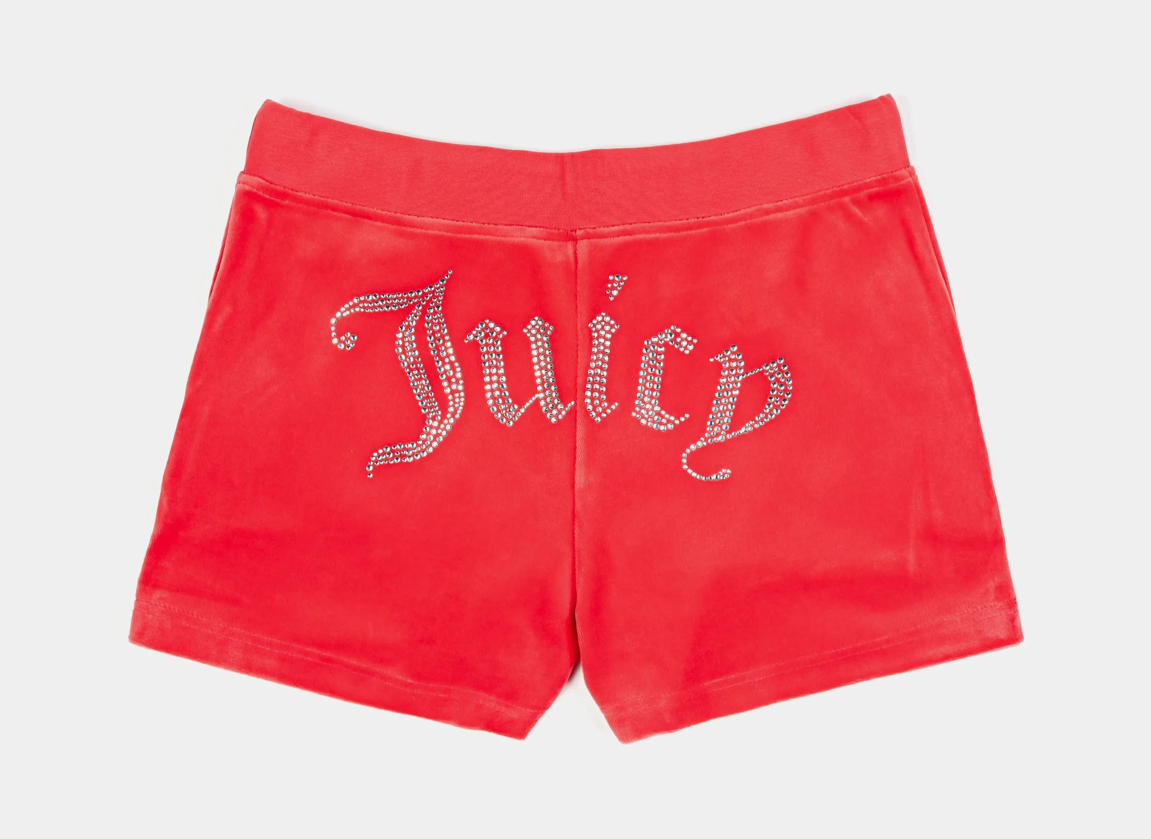 Casual Active Roll Resistant Waist Hotfix Velour Womens Shorts (Red)