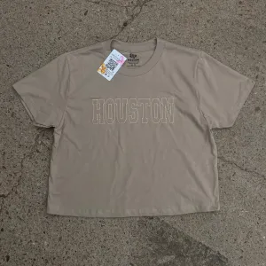 Houston Embroidered Cropped Women's Tee Layered Hem Design Cozy and Comfortable