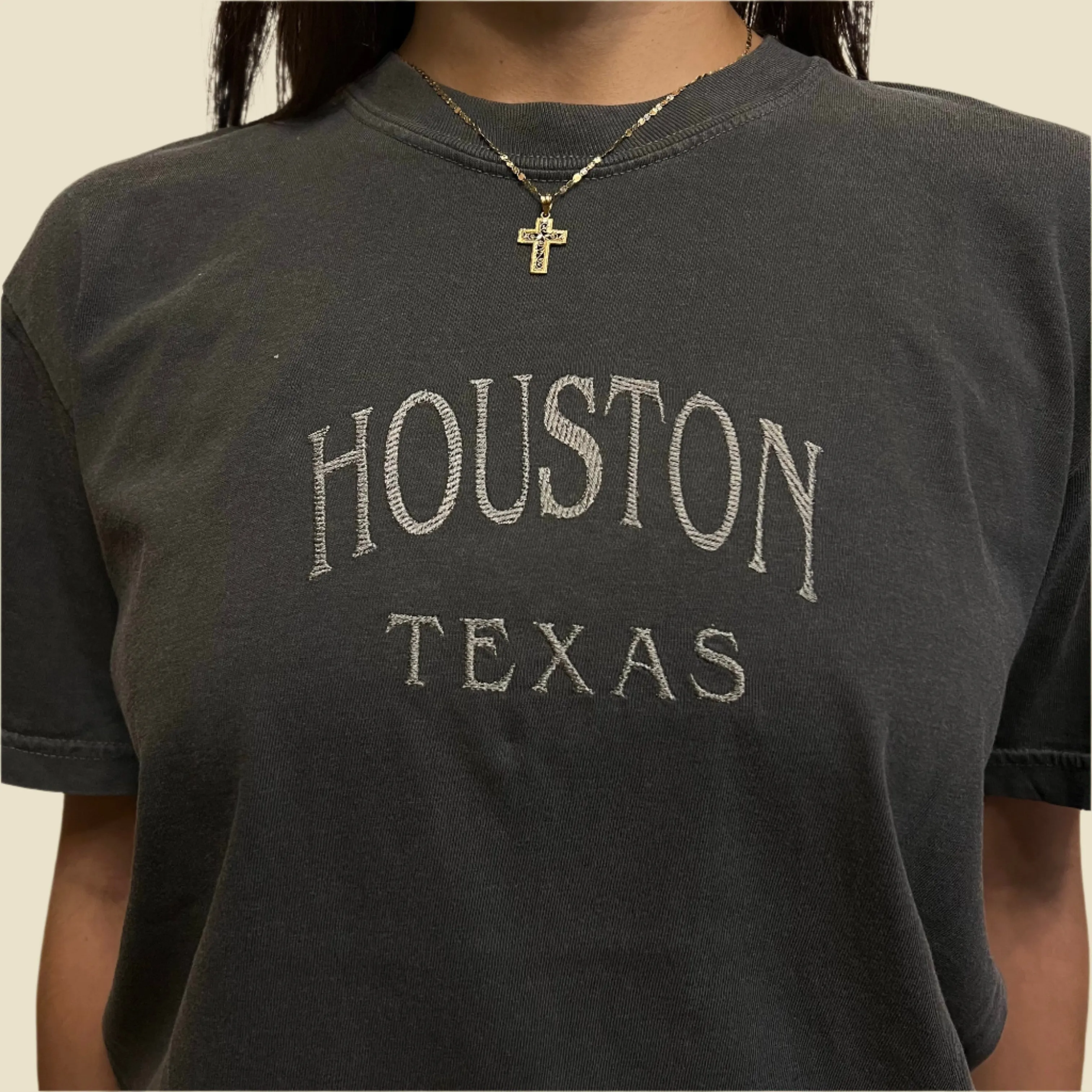 dry cleanable Basic Top Houston Embroidered T-Shirt
