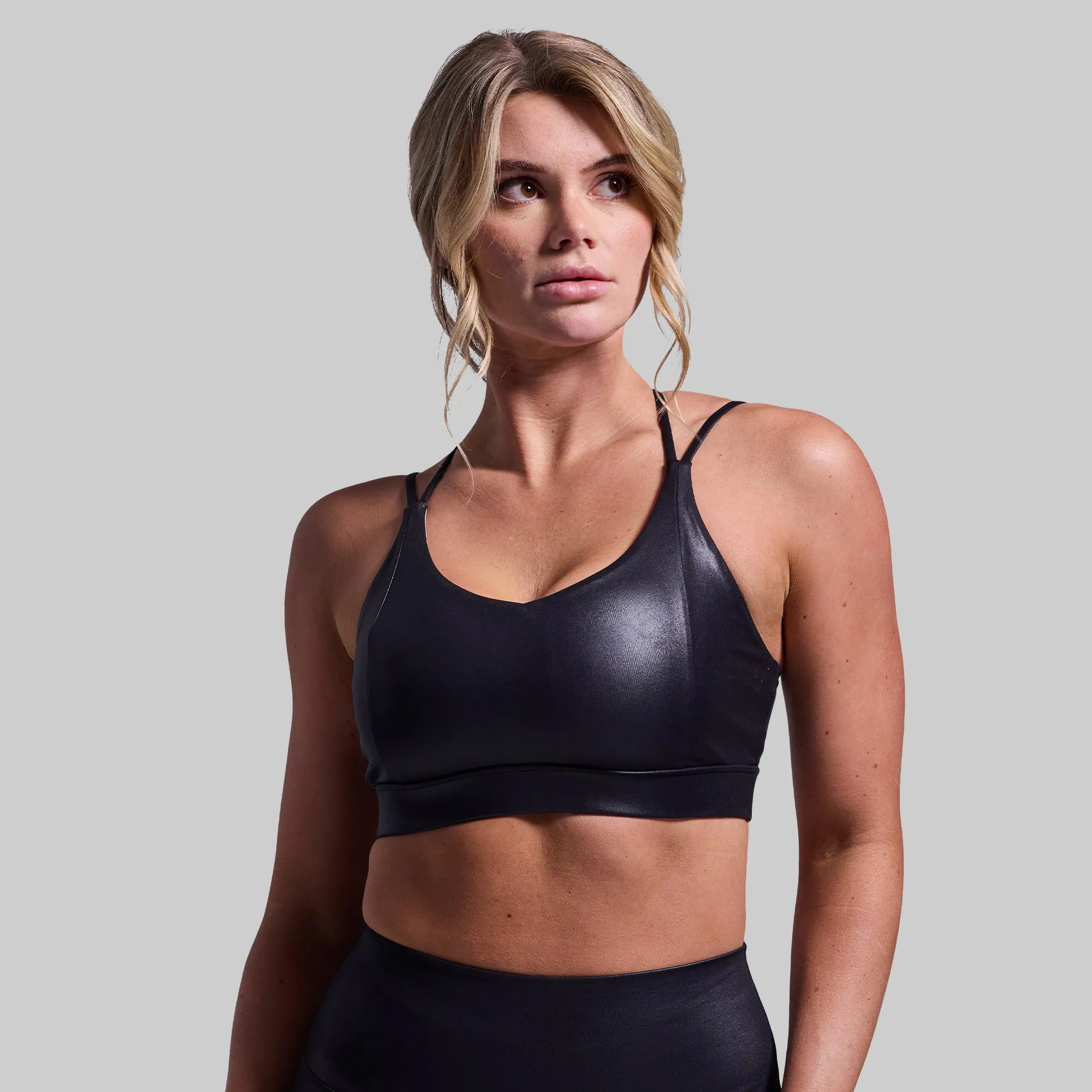 Body-Hugging Fit Piped edges Exhale Sports Bra (Black Melt)