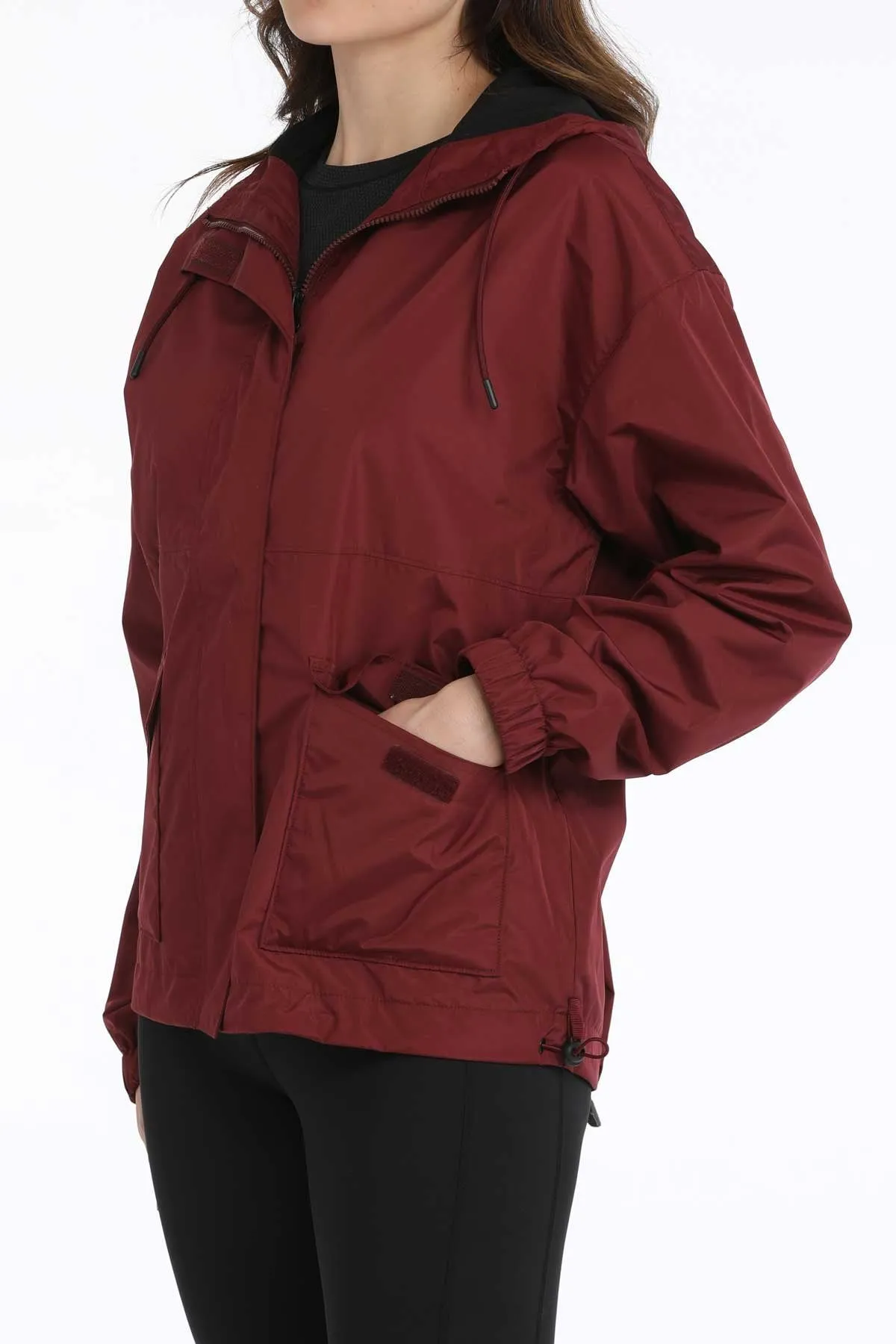 Cinch Women's Hydrographic Rain Jacket in Burgundy Smart Casual