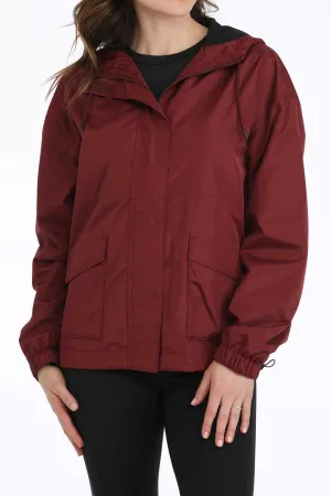 Cinch Women's Hydrographic Rain Jacket in Burgundy Ergonomic Sleeve Shaping