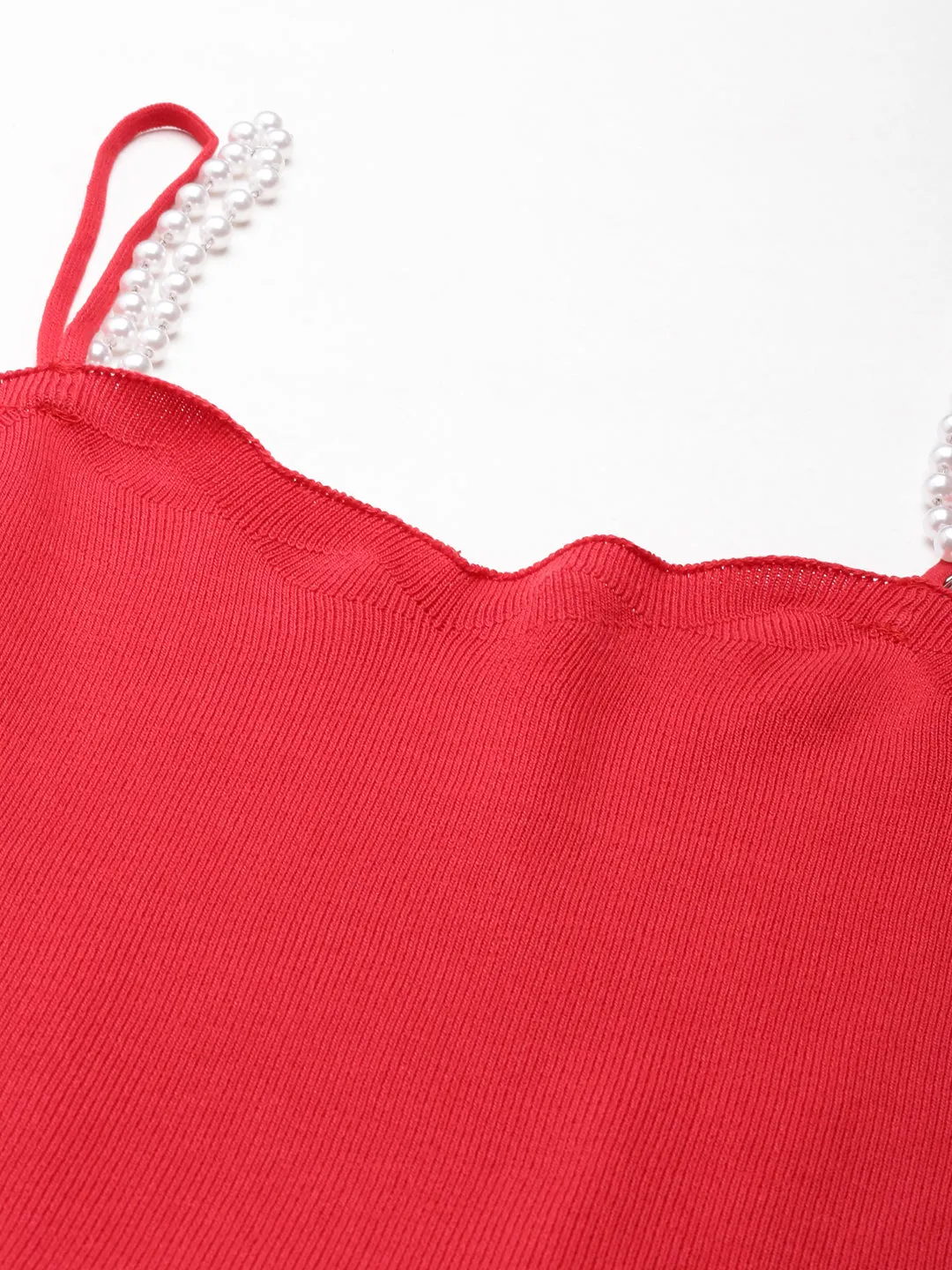 Modern Layering Anti Static Finish Women's Red Shoulder Straps Cotton Fitted Crop Top