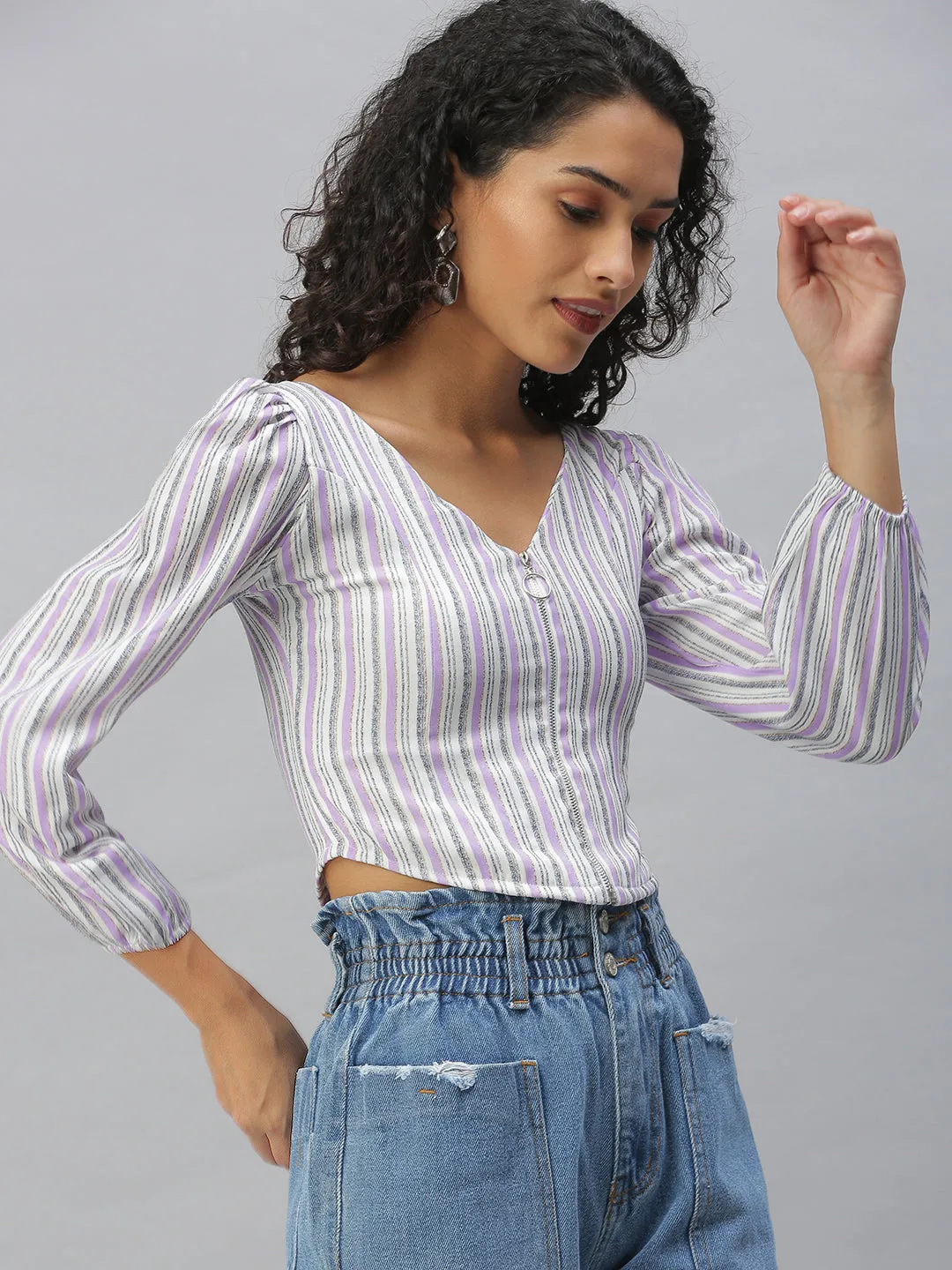 Women's Purple Vertical Striped Top Breezy Design