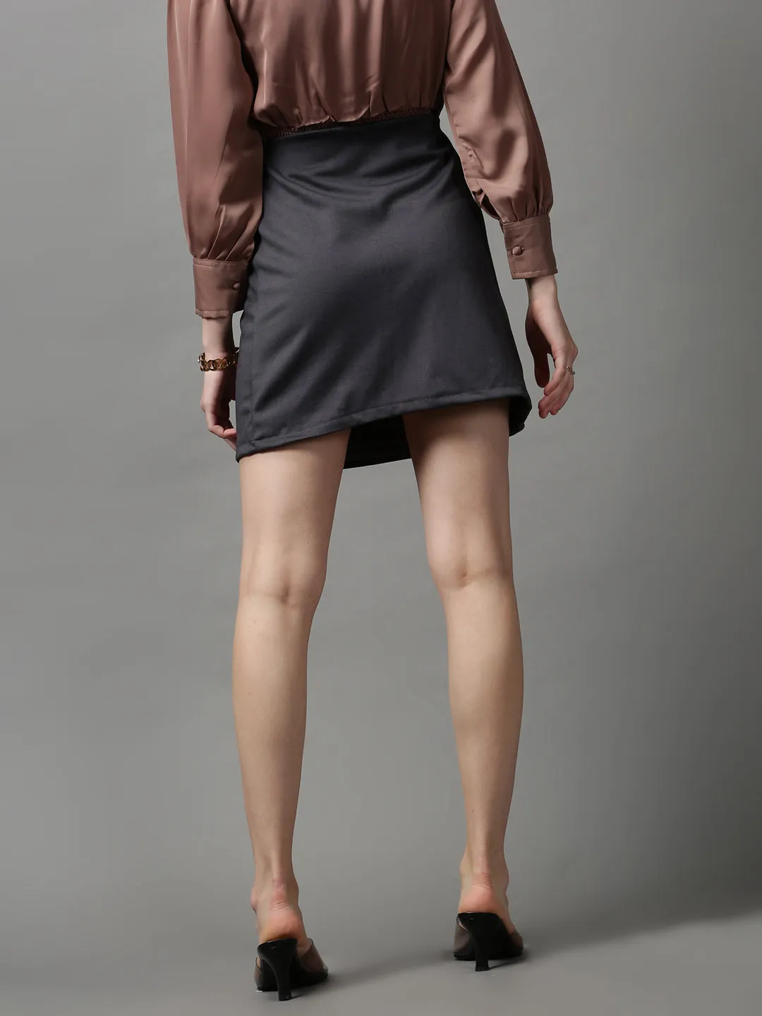 Women's Grey Solid Mini A-Line Skirts Personality Style Everyday Comfort