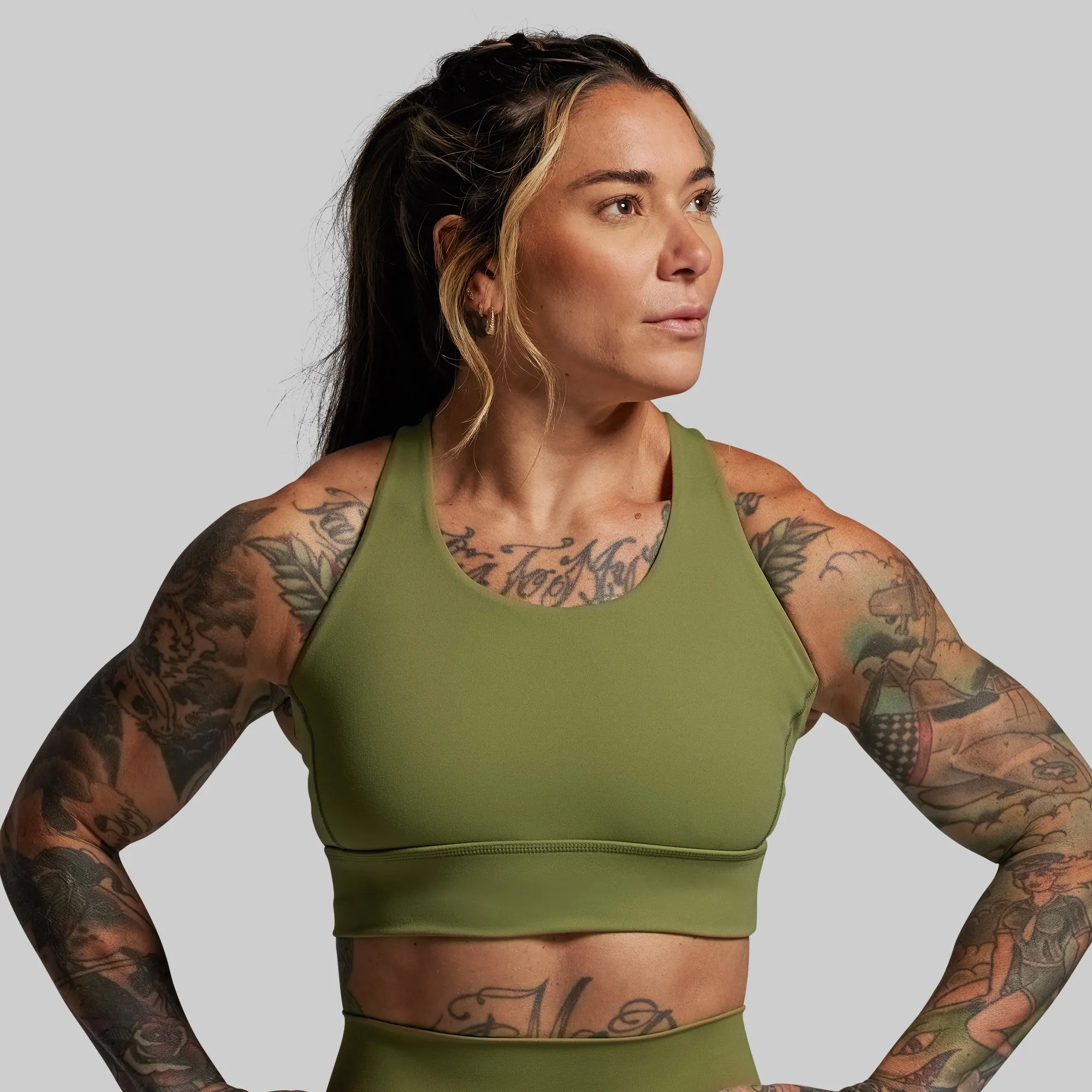 Green fitness wear Ignite Sports Bra (Army Green)