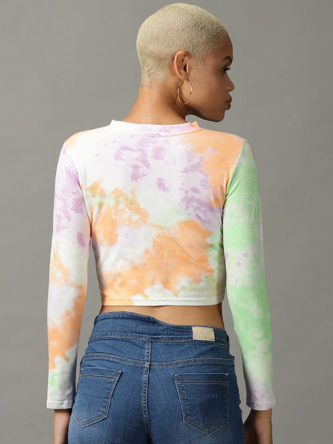 Women's Multi Tie and Dye Print Crop Top Floral Pattern TearResistant Fabric