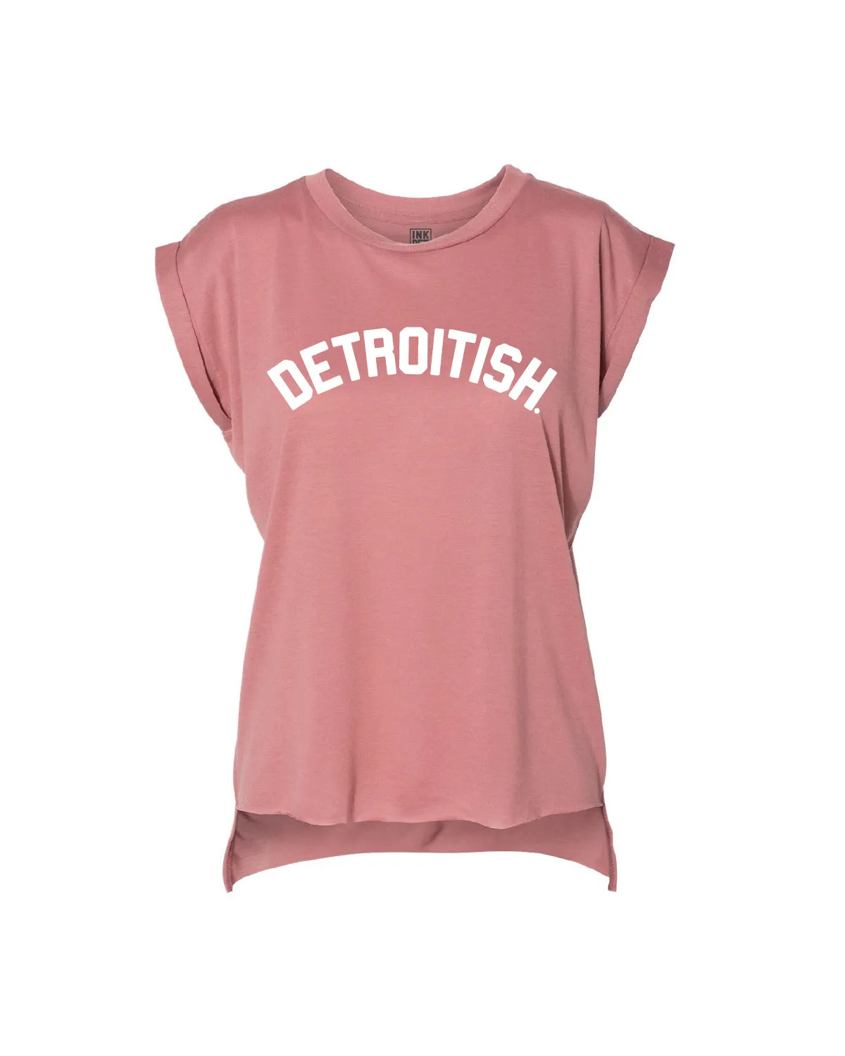 Ink Detroit Detroitish Women's Flowy Muscle T-Shirt Rolled Cuff - Available in 5 Colors Functional Fit