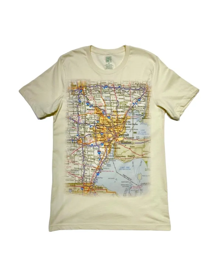 Quality Comfort Ink Detroit - Metro Detroit Area Map T-Shirt - Natural