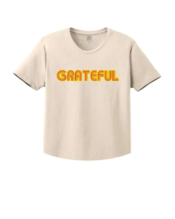 Effortless Design Stretchable INK "Grateful" Kinda Cropped T-Shirt - Natural