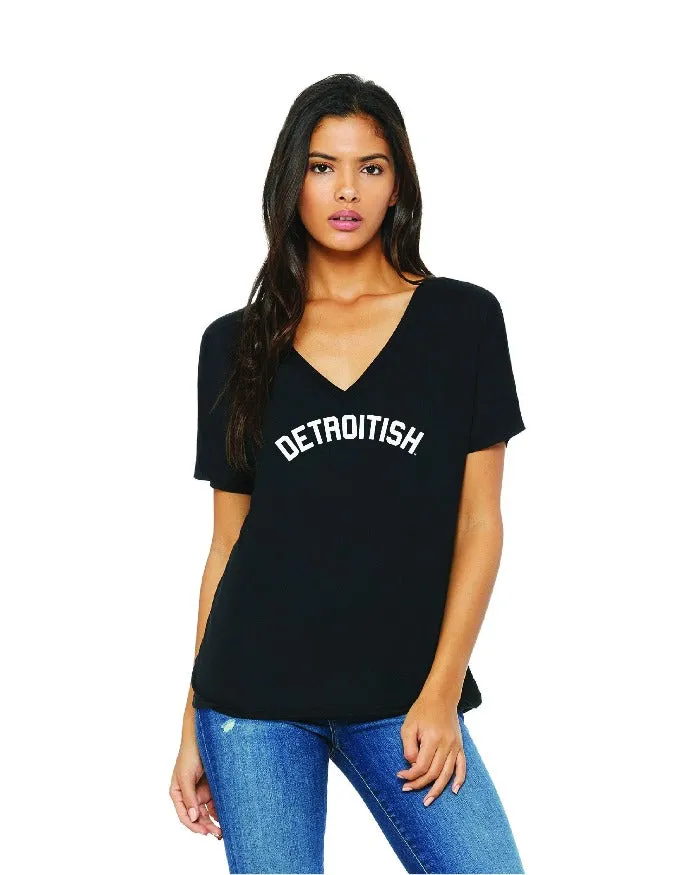 Soft Finish Relaxed Everyday Wear Ink Detroit Detroitish Women's slouchy v-neck t-shirt - Black