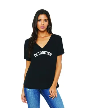 Soft and Light Ink Detroit Detroitish Women's slouchy v-neck t-shirt - Black