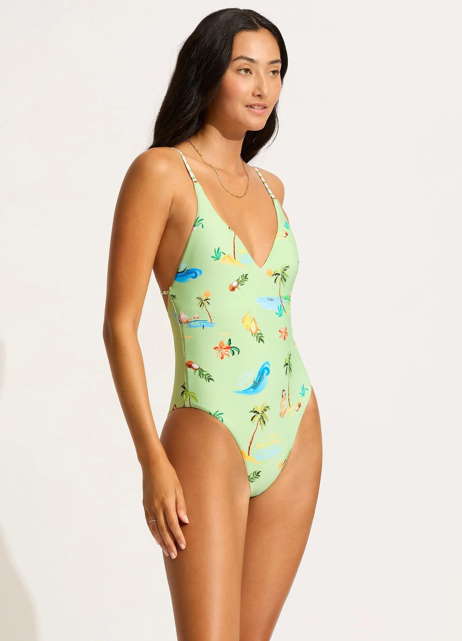 adult style Isla Palm V Neck One Piece - Sage