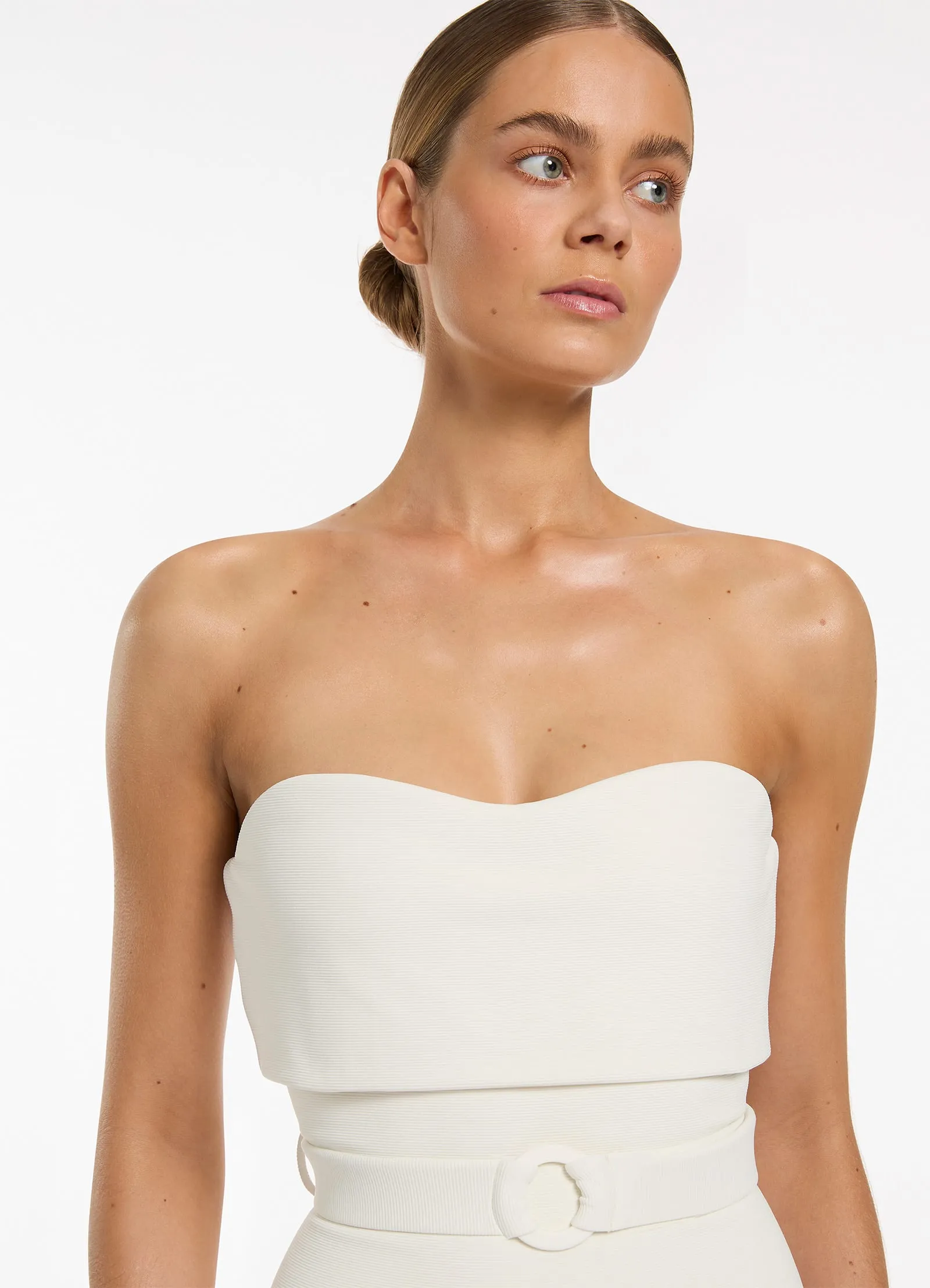 Isla Rib Bandeau One Piece - Cream Fade Resistant Fabric