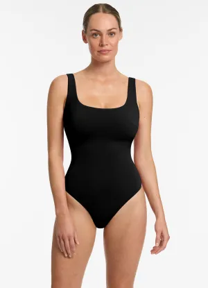 Isla Rib E-F Underwire Tank One Piece - Black Compression Support Zones