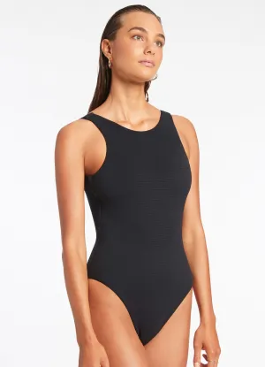 Non Chafing Seams Seamless Comfort Isla Rib High Neck One Piece - Black