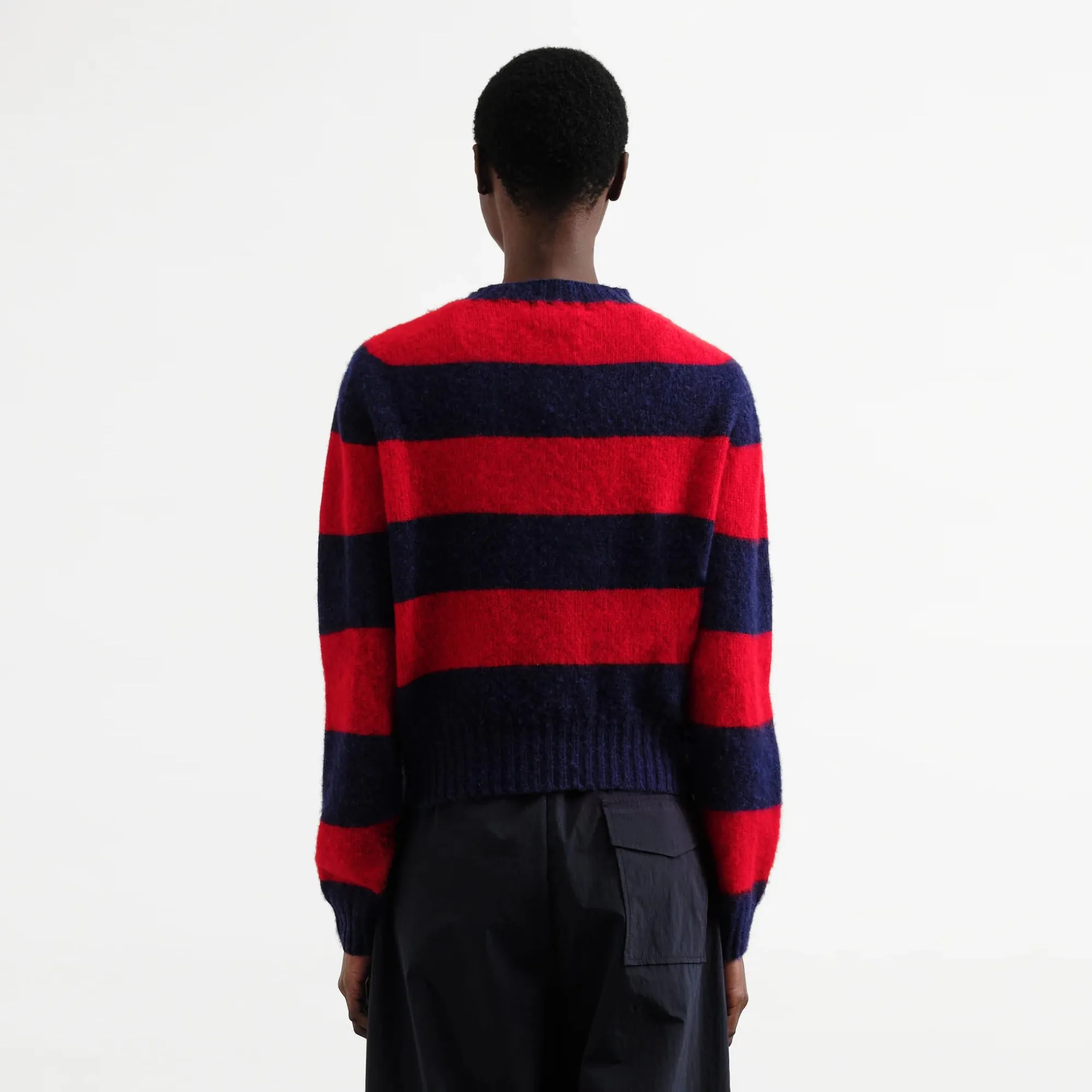 Modern Outfit Moisture Wicking Yarn Jets Stripe Knit Sweater (Blue   Red)