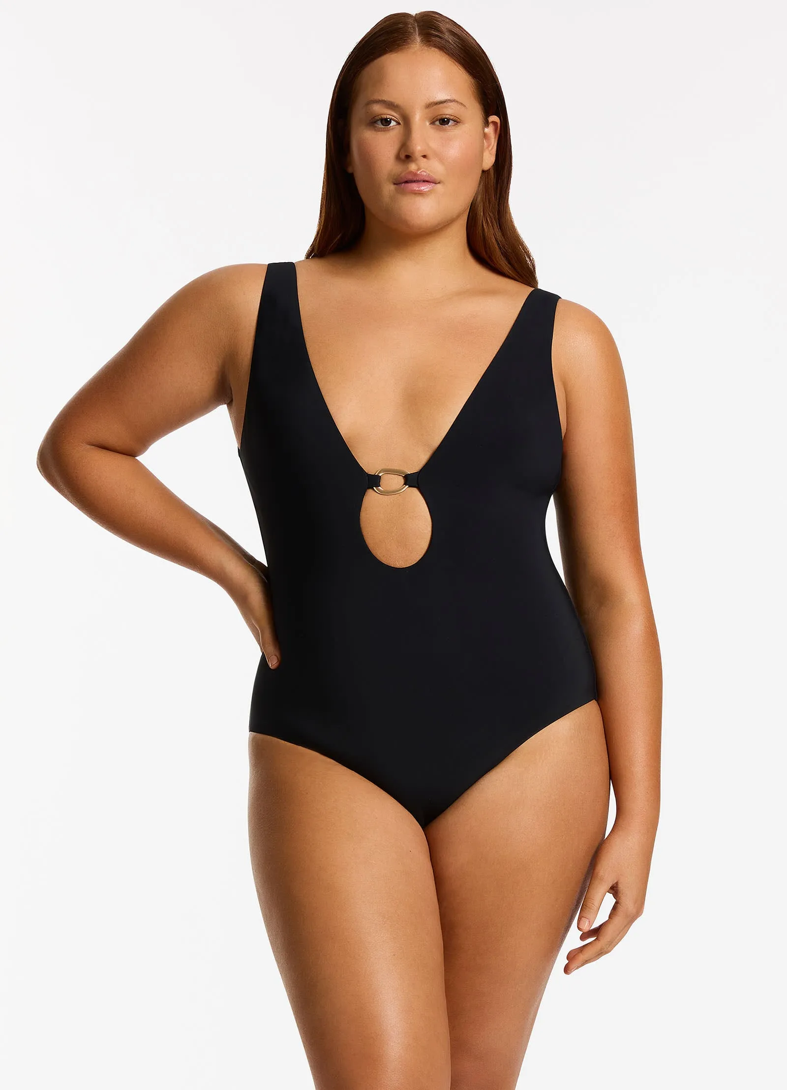 Jetset Lien Plunge One Piece - Black Resort-Collection