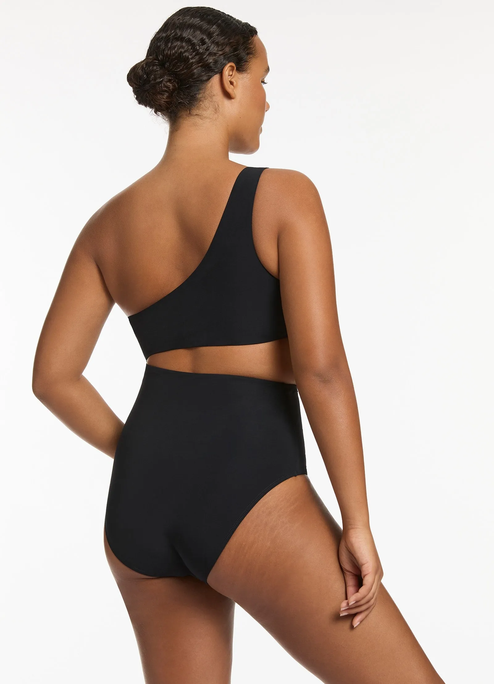 Minimalist Design Seamless Technology Jetset One Shoulder One Piece - Black