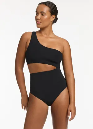 Jetset One Shoulder One Piece - Black Contoured Cups