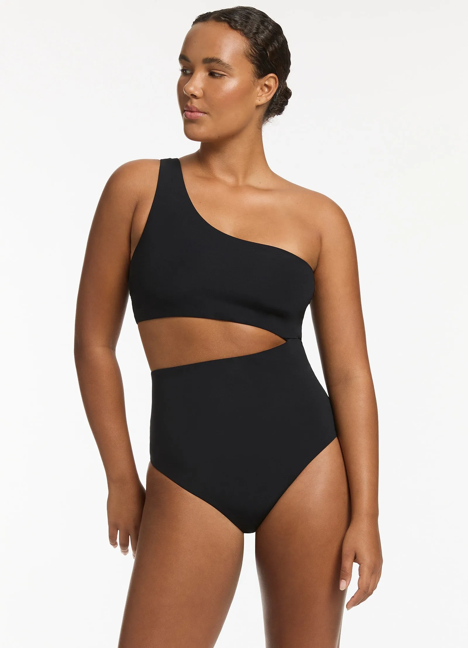 Jetset One Shoulder One Piece - Black Contoured Cups