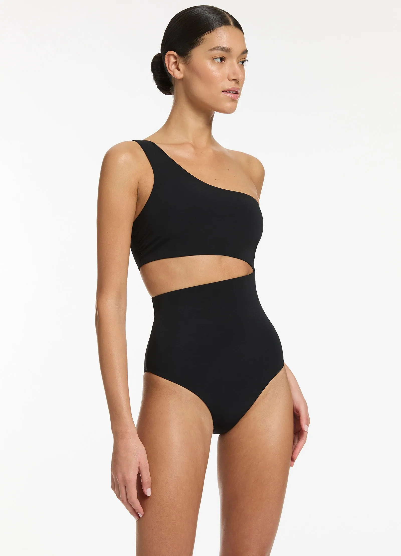 Jetset One Shoulder One Piece - Black Embroidery-Pattern