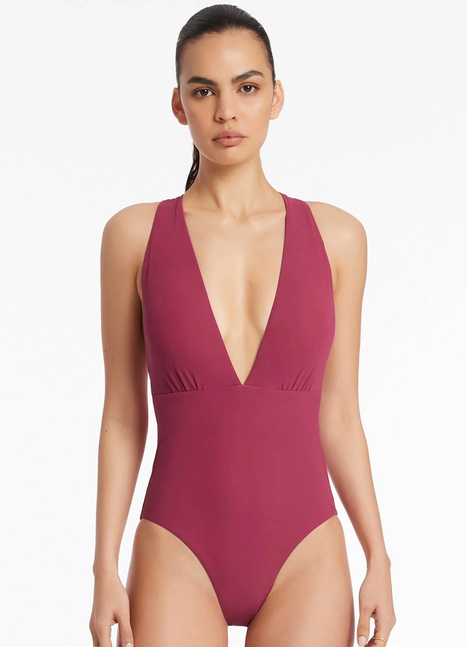 Jetset Plunge Loop Back One Piece  - Orchid Crochet-Accents Deep-Tint