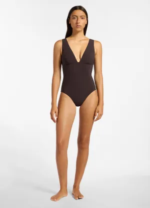Non Slip Grip Features Jetset Plunge One Piece - Chocolate