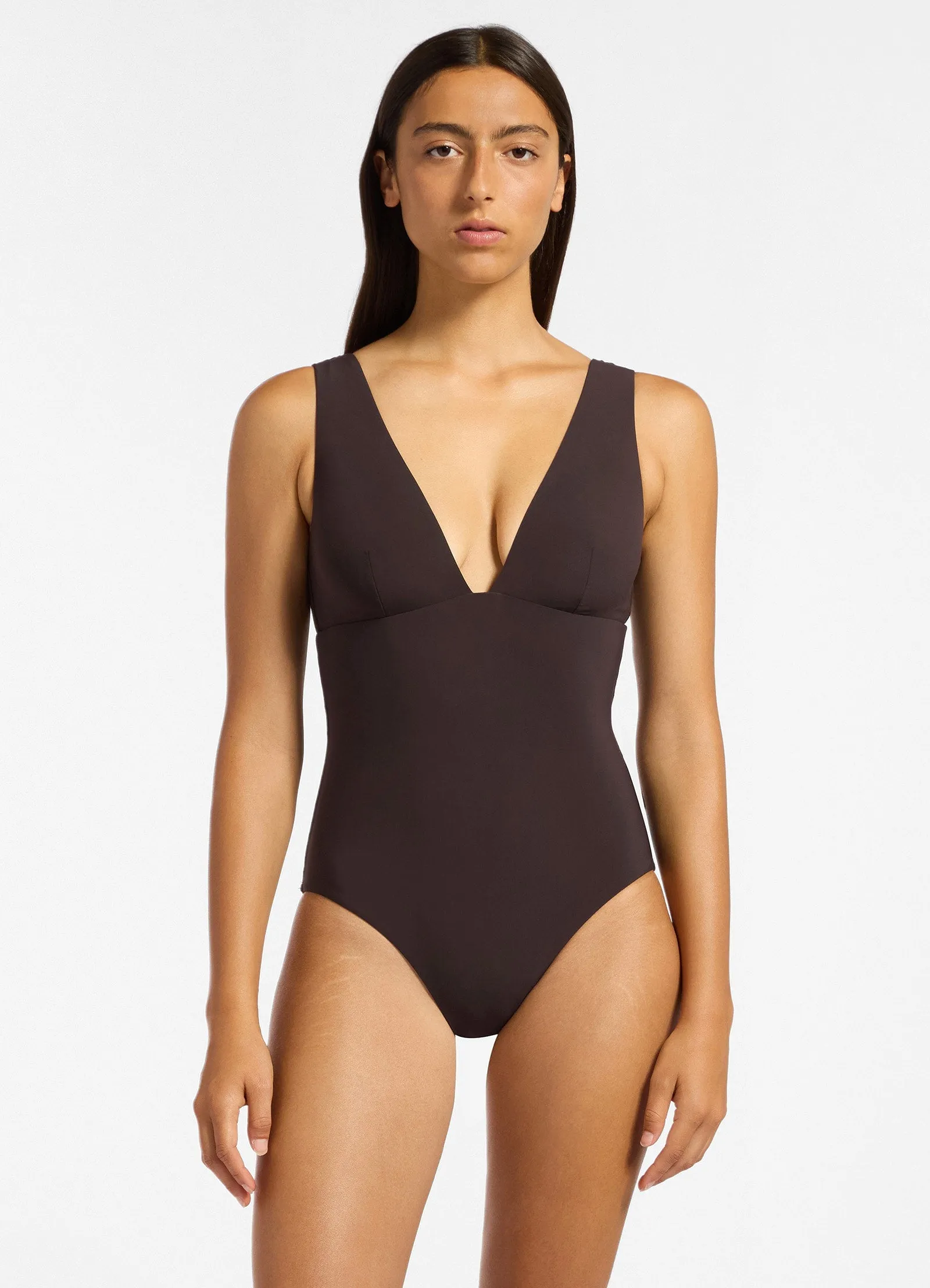 Jetset Plunge One Piece - Chocolate Durable Quality Stretch Recovery Fabric