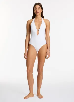 Drawstring-Closure Honeymoon Essential Jetset Plunge One Piece - White