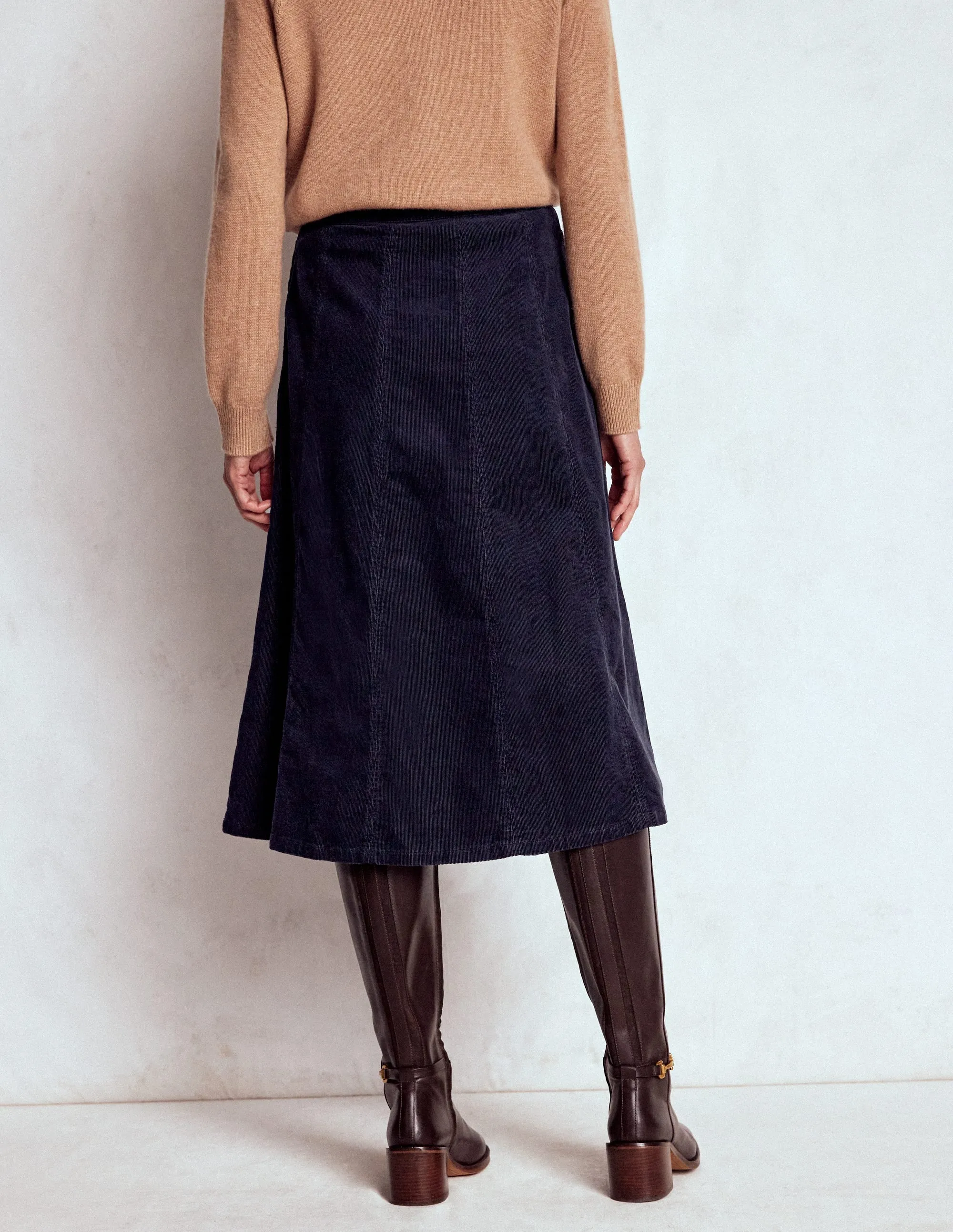 Joy Cord Midi Skirt-Navy Neat Fit Subtle Detail