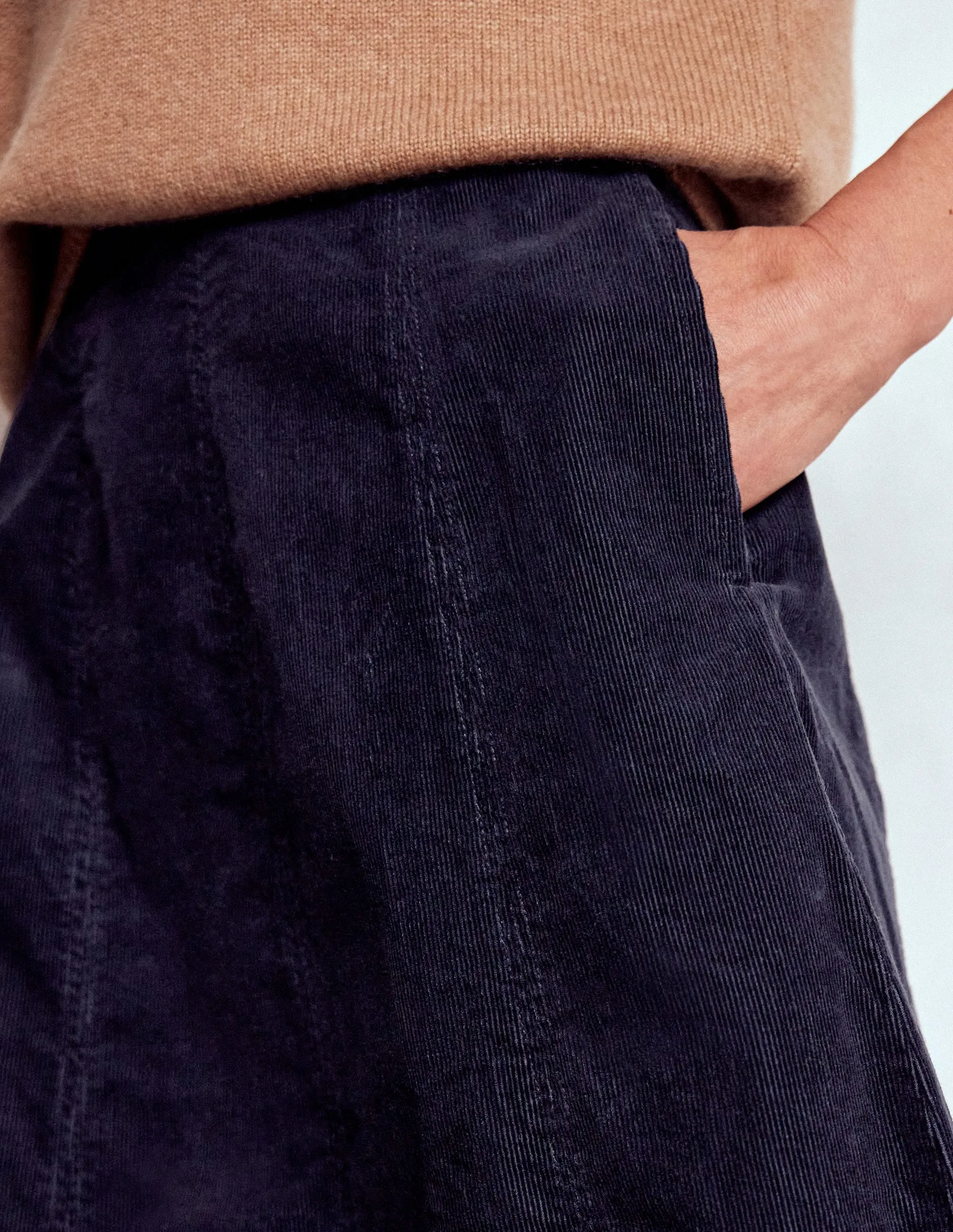 Floor Length Joy Cord Midi Skirt-Navy