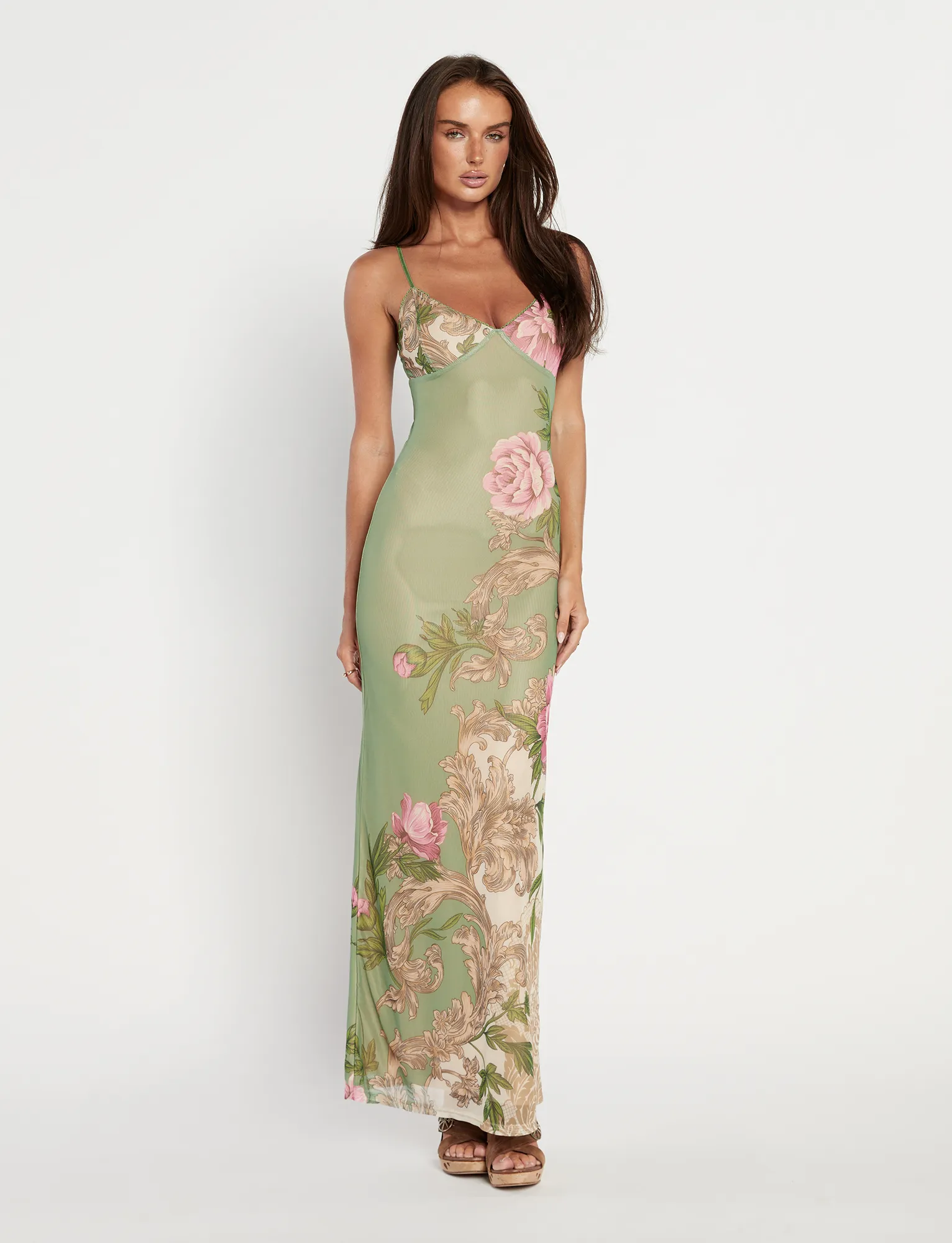 JULIANNA DRESS - GREEN : FLORAL : ROCCOCO FLORAL Travel Option Belted-Style