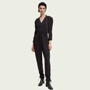 Jumpsuit with Gathered Details (Black) wrap waist Vibrant Tone