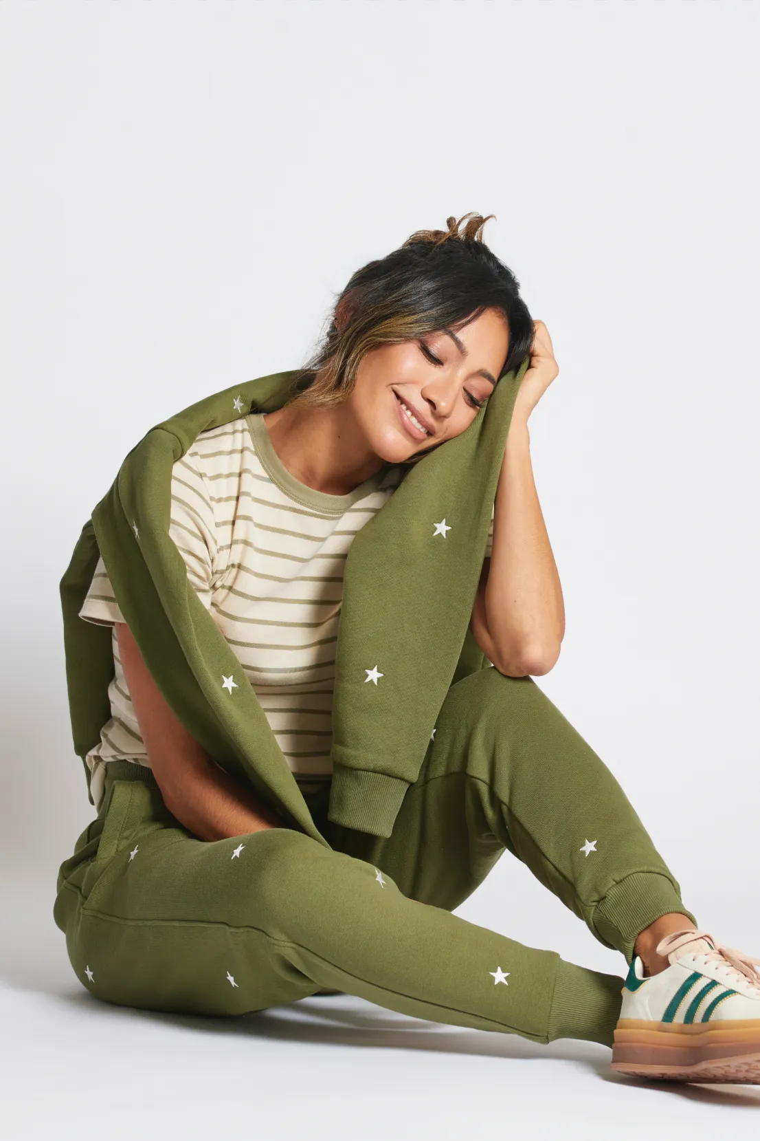 KH X O&F Star Embroidered Joggers - Khaki Travel Ready