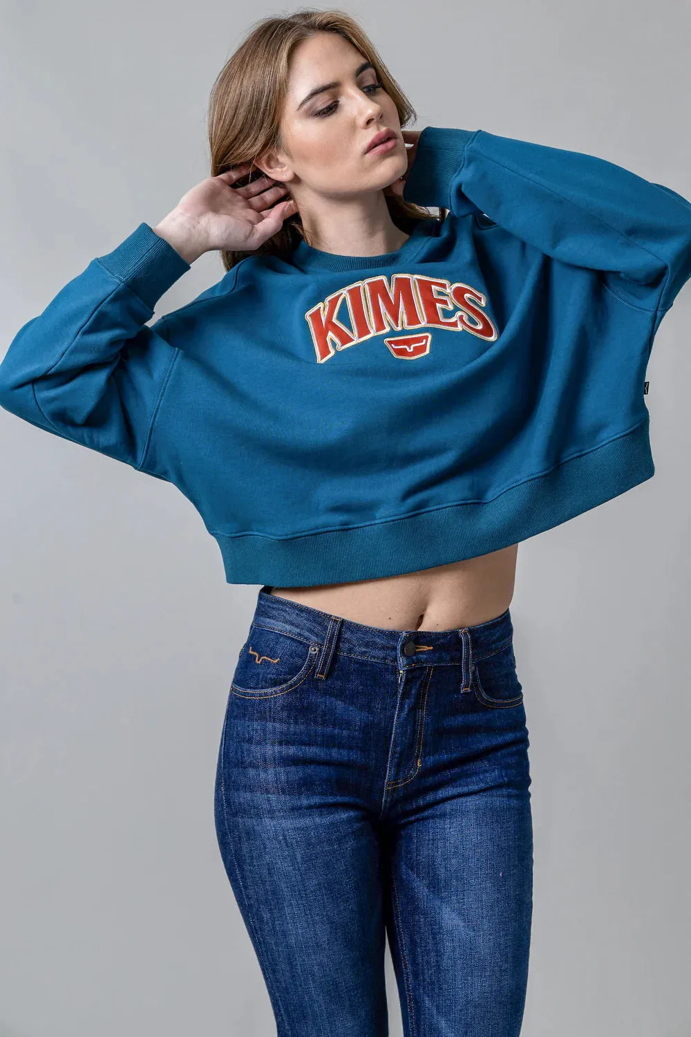 Layered Fit Kimes Ranch Women's Colfax Crew Sweatshirt in Mid Blue