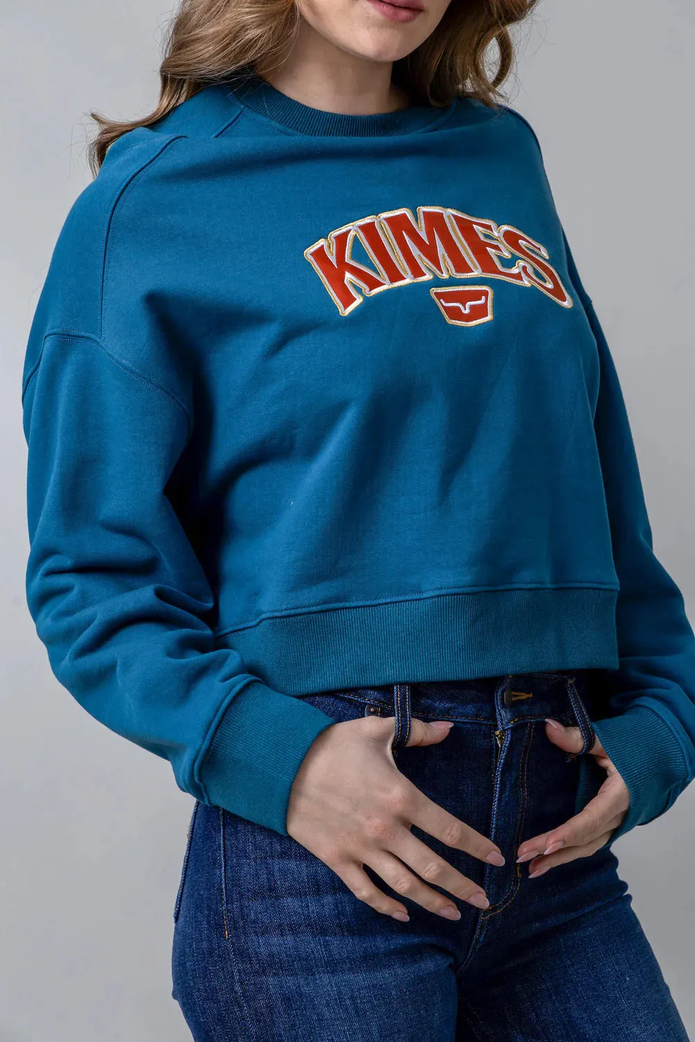 Kimes Ranch Women's Colfax Crew Sweatshirt in Mid Blue Minimalist Look product gift worthy appeal