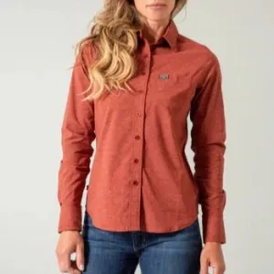 Kimes Ranch Women's Linville Long Sleeve Western Button Down Shirt in Dark Red Chafe Free Armhole