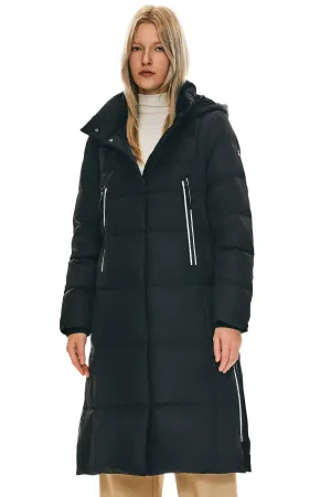 Cozy Hood Detail Seamless Bonding Knee Length Thickened Down Jacket